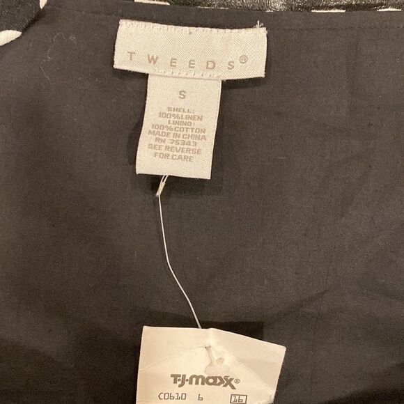 Tweeds polka dot black & white sleeveless linen top size S - Picture 7 of 9